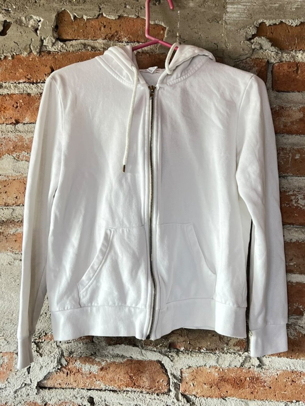 Forever 21 White Full Zip Up Hoodie Sweatshirt Medium